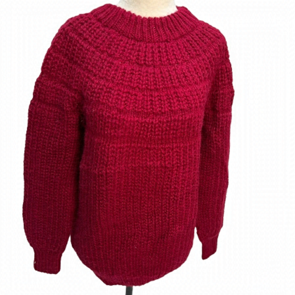 𝅺burgundy Red Fair Isle Chunky Knit Wool Heavyweight Sweater Size L